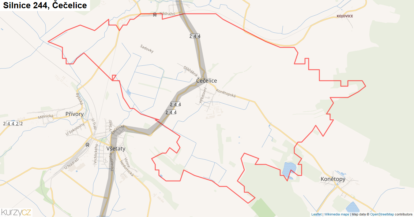Čečelice, Silnice 244 - Mapa