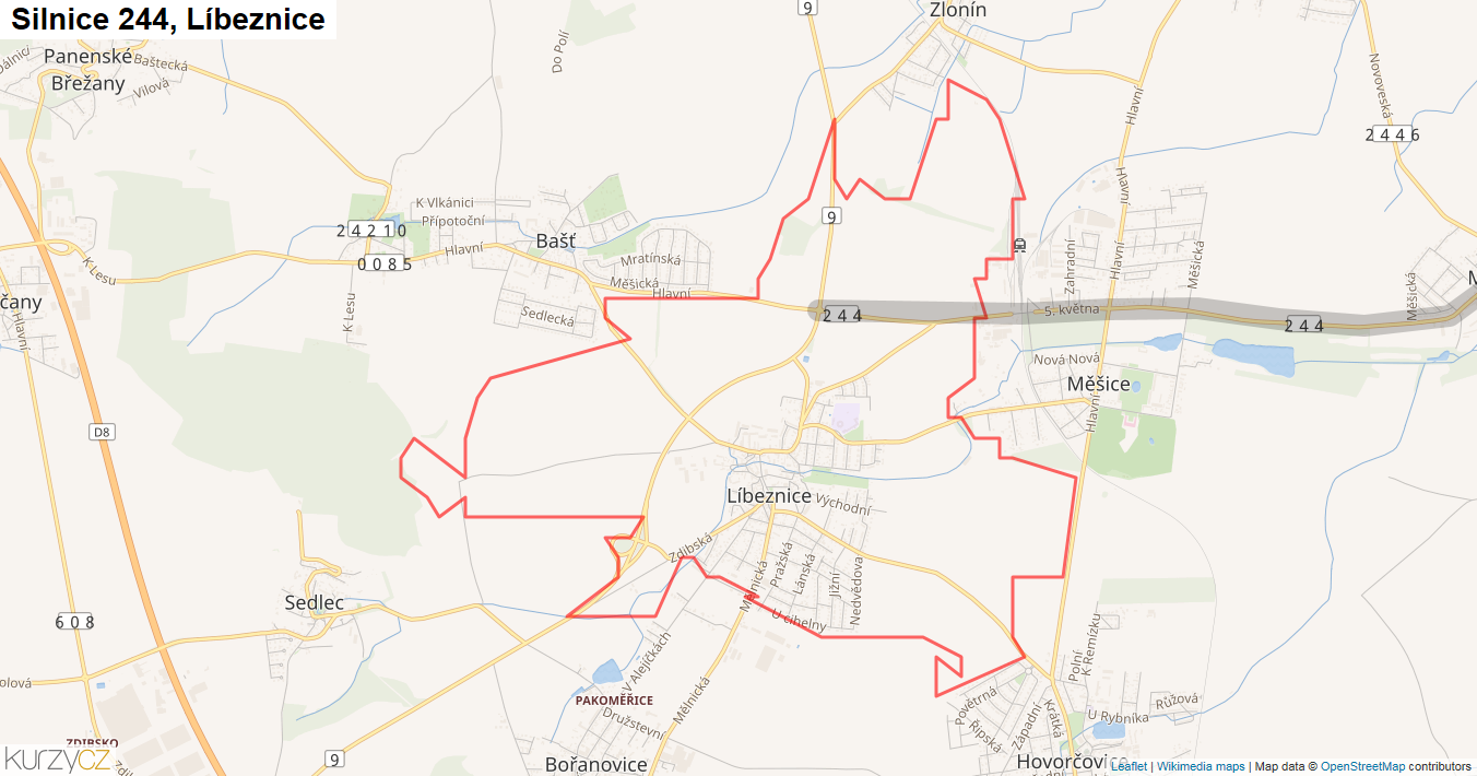 Líbeznice, Silnice 244 - Mapa