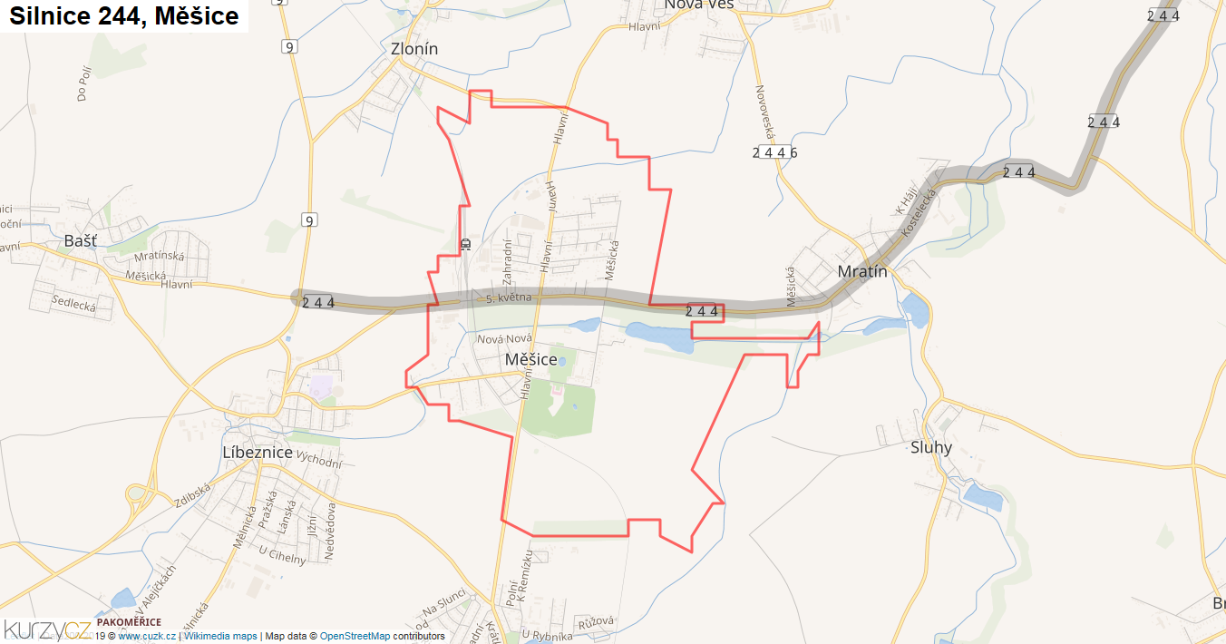 Měšice, Silnice 244 - Mapa