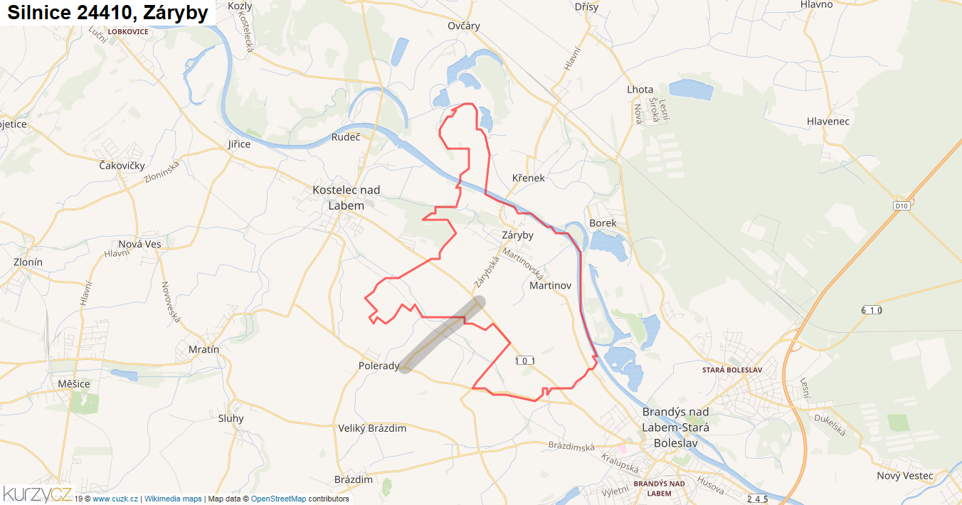 Záryby, Silnice 24410 - Mapa