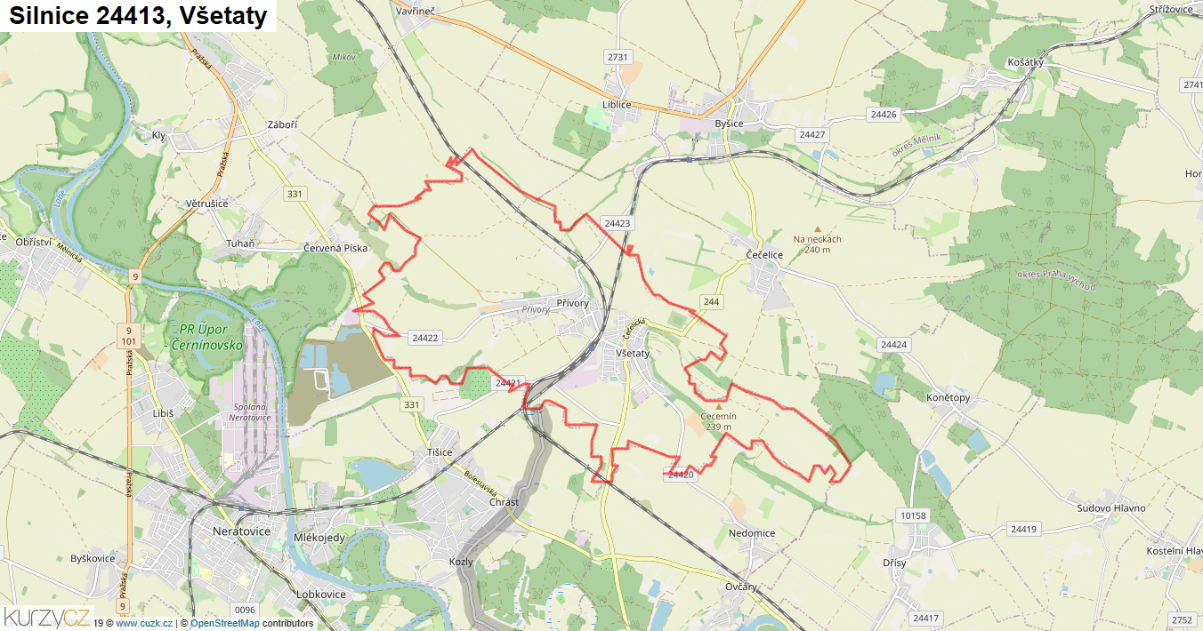 Všetaty, Silnice 24413 - Mapa