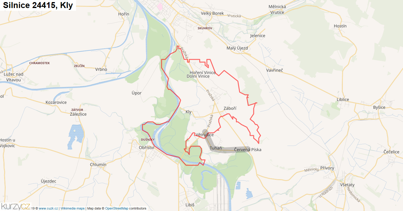 Kly, Silnice 24415 - Mapa