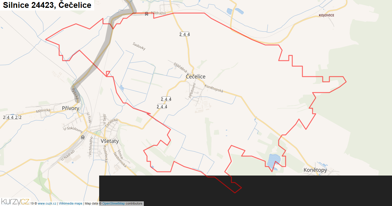 Čečelice, Silnice 24423 - Mapa