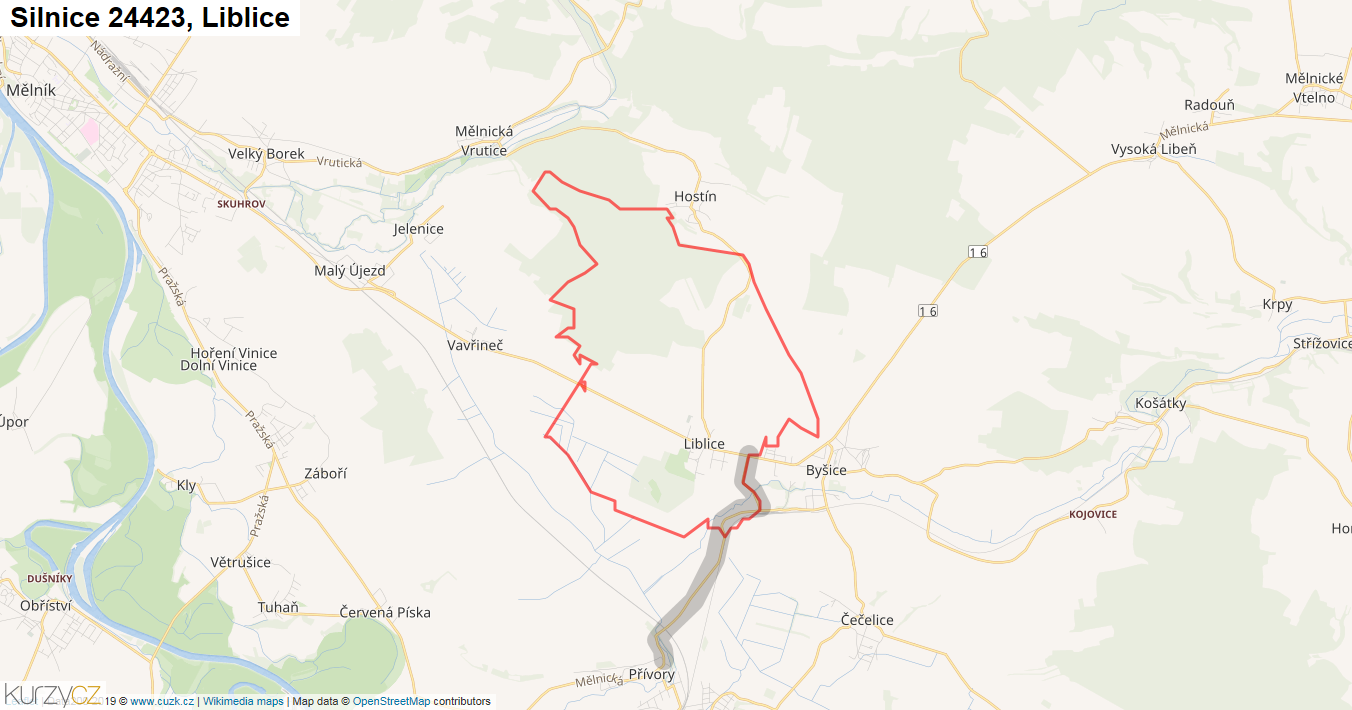 Liblice, Silnice 24423 - Mapa