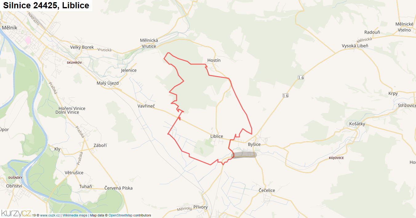 Liblice, Silnice 24425 - Mapa