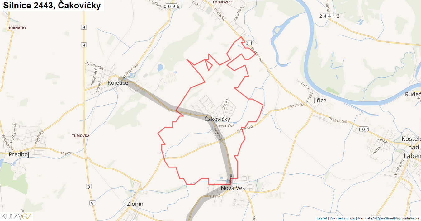 Čakovičky, Silnice 2443 - Mapa