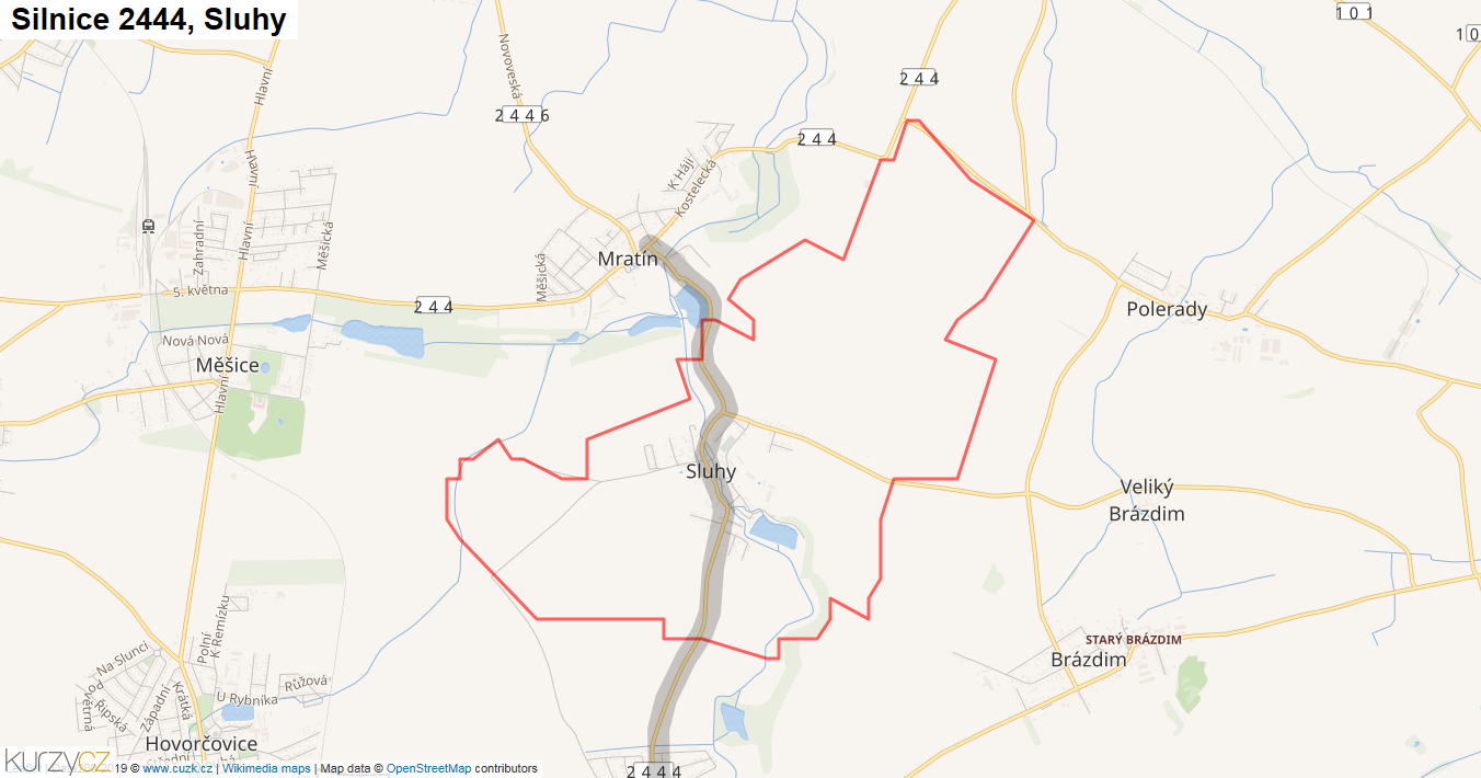 Sluhy, Silnice 2444 - Mapa