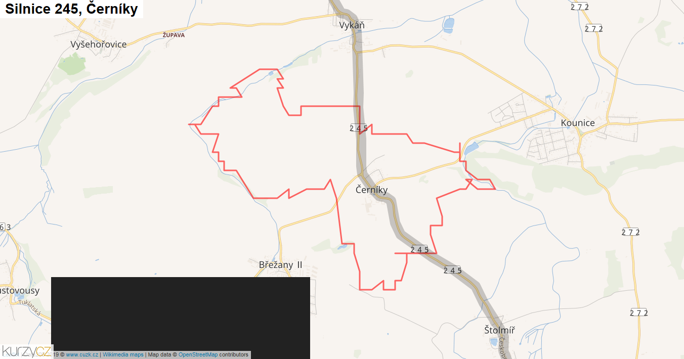 Černíky, Silnice 245 - Mapa
