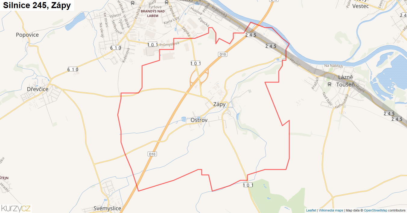 Zápy, Silnice 245 - Mapa