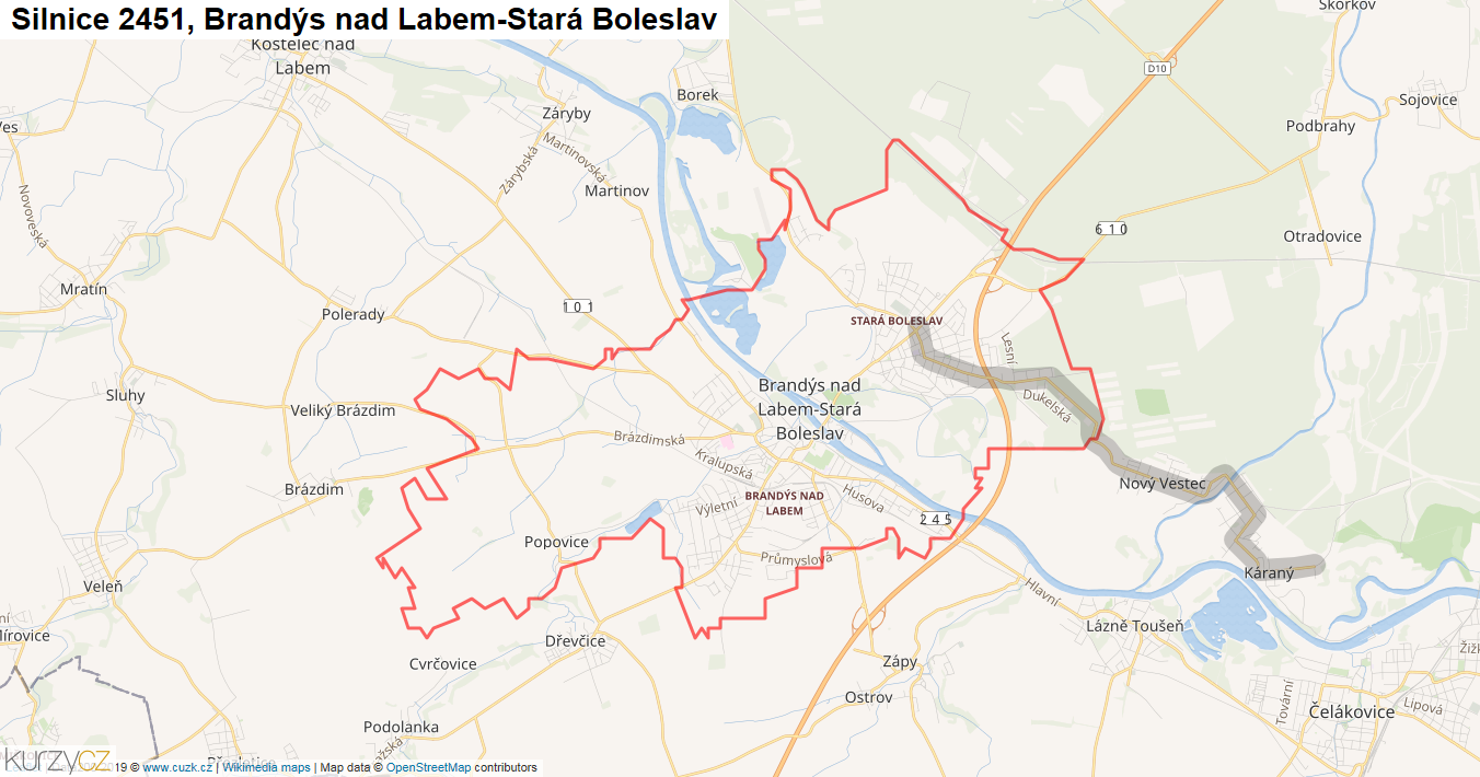 Brandýs nad Labem-Stará Boleslav, Silnice 2451 - Mapa