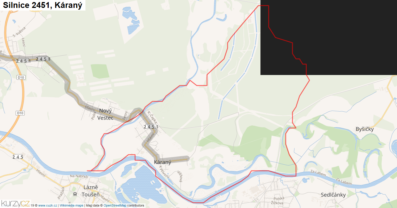 Káraný, Silnice 2451 - Mapa
