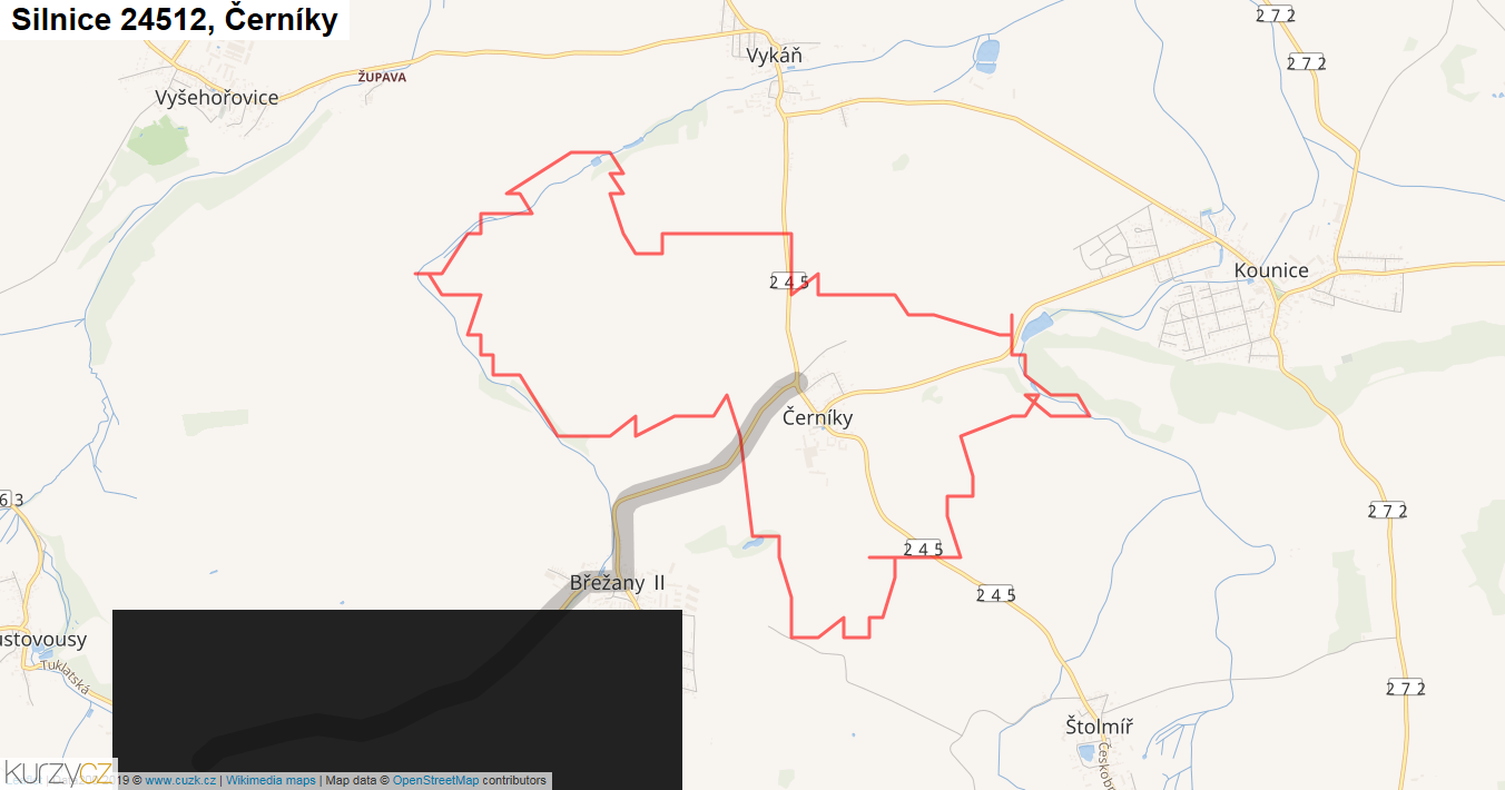 Černíky, Silnice 24512 - Mapa