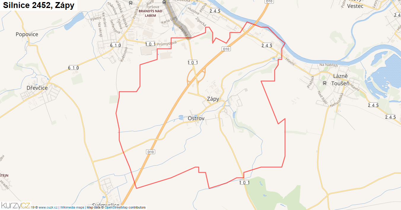 Zápy, Silnice 2452 - Mapa