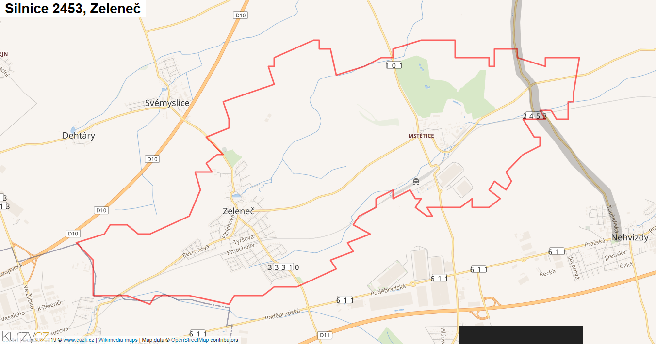 Zeleneč, Silnice 2453 - Mapa