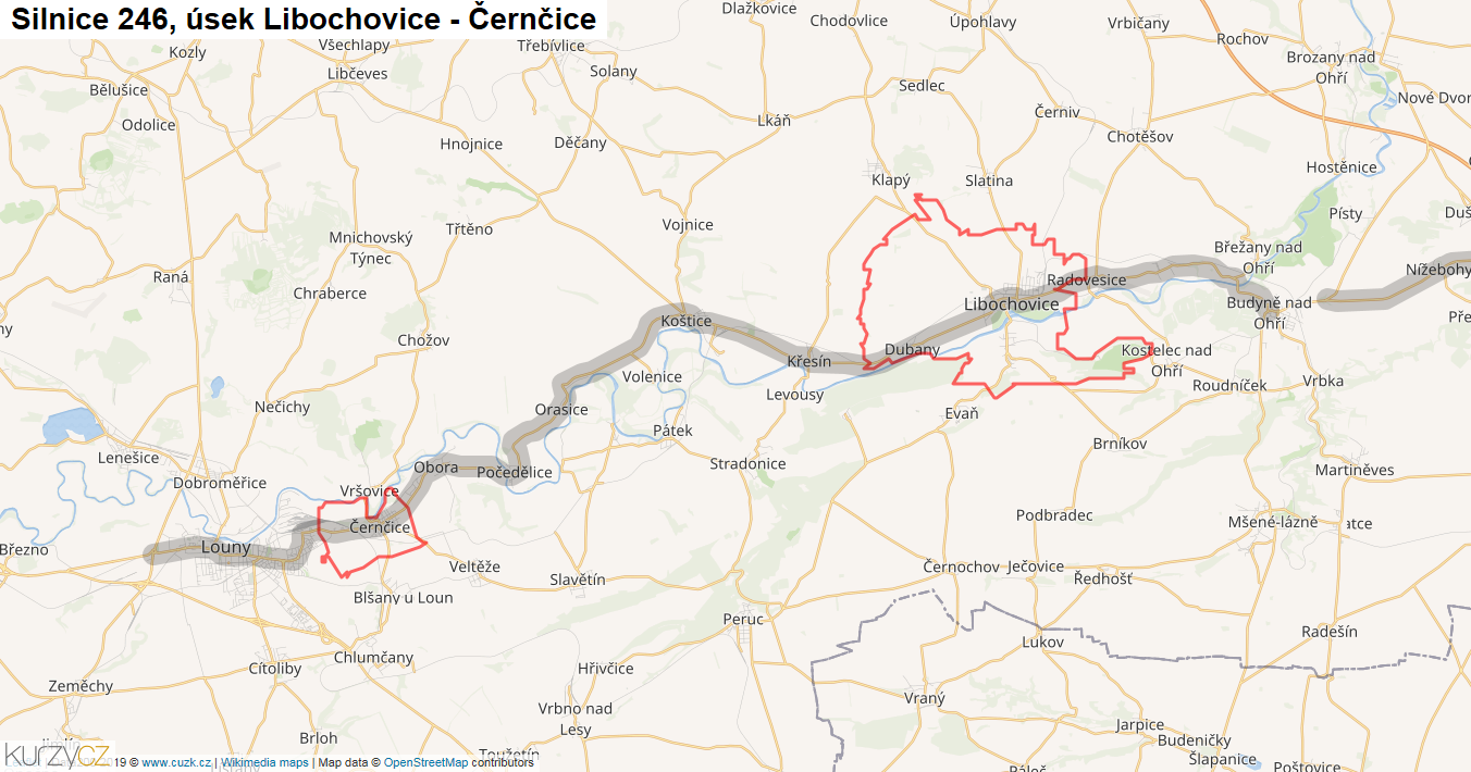 Úsek Libochovice - Černčice, Silnice 246 - Mapa