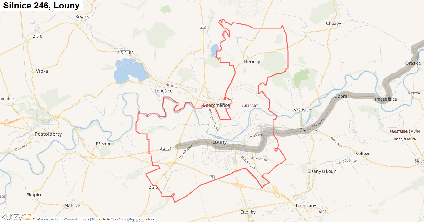 Louny, Silnice 246 - Mapa
