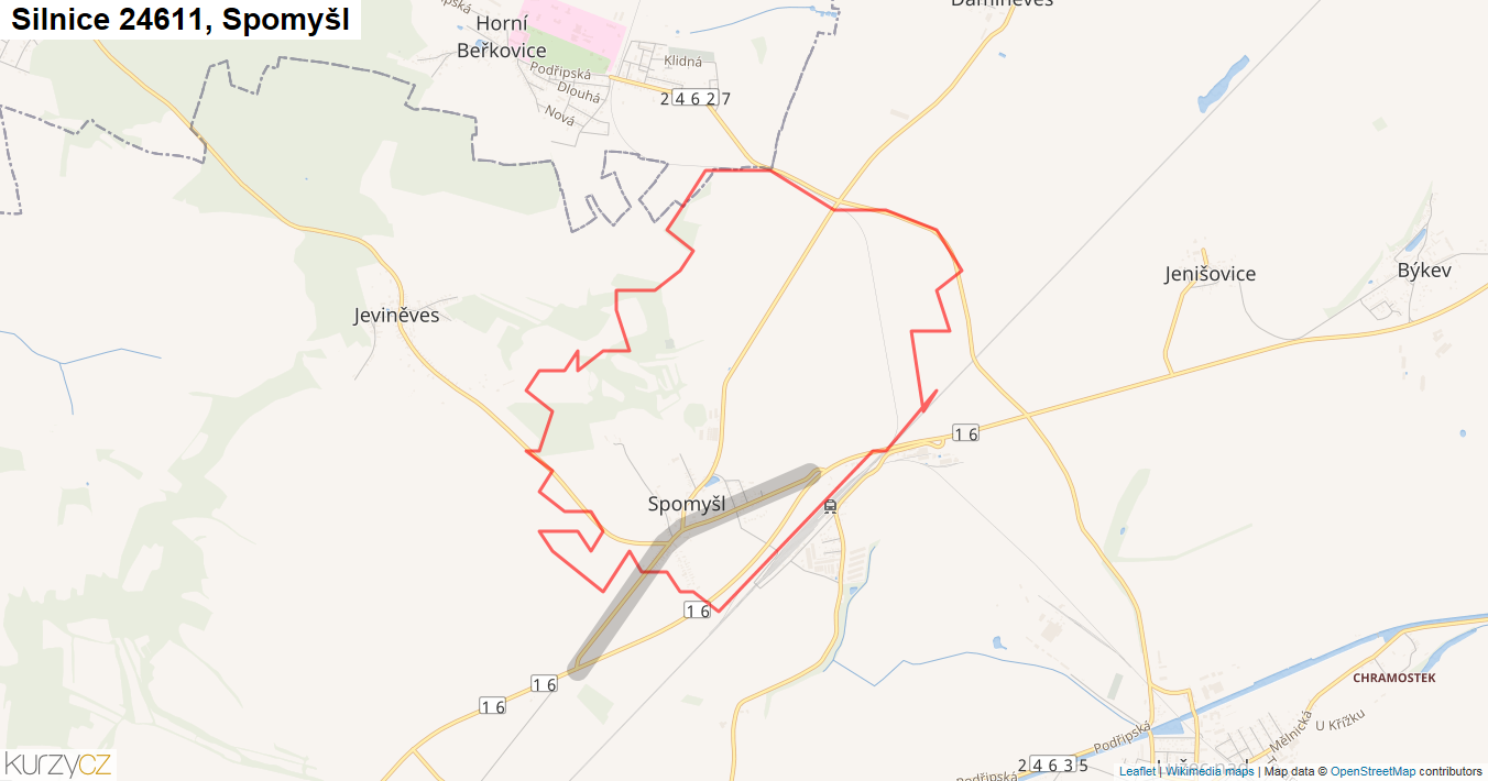 Spomyšl, Silnice 24611 - Mapa