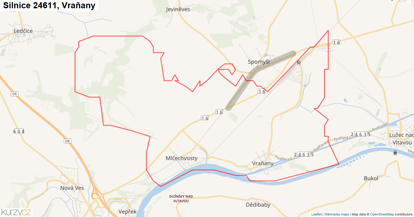 Vraňany, Silnice 24611 - Mapa