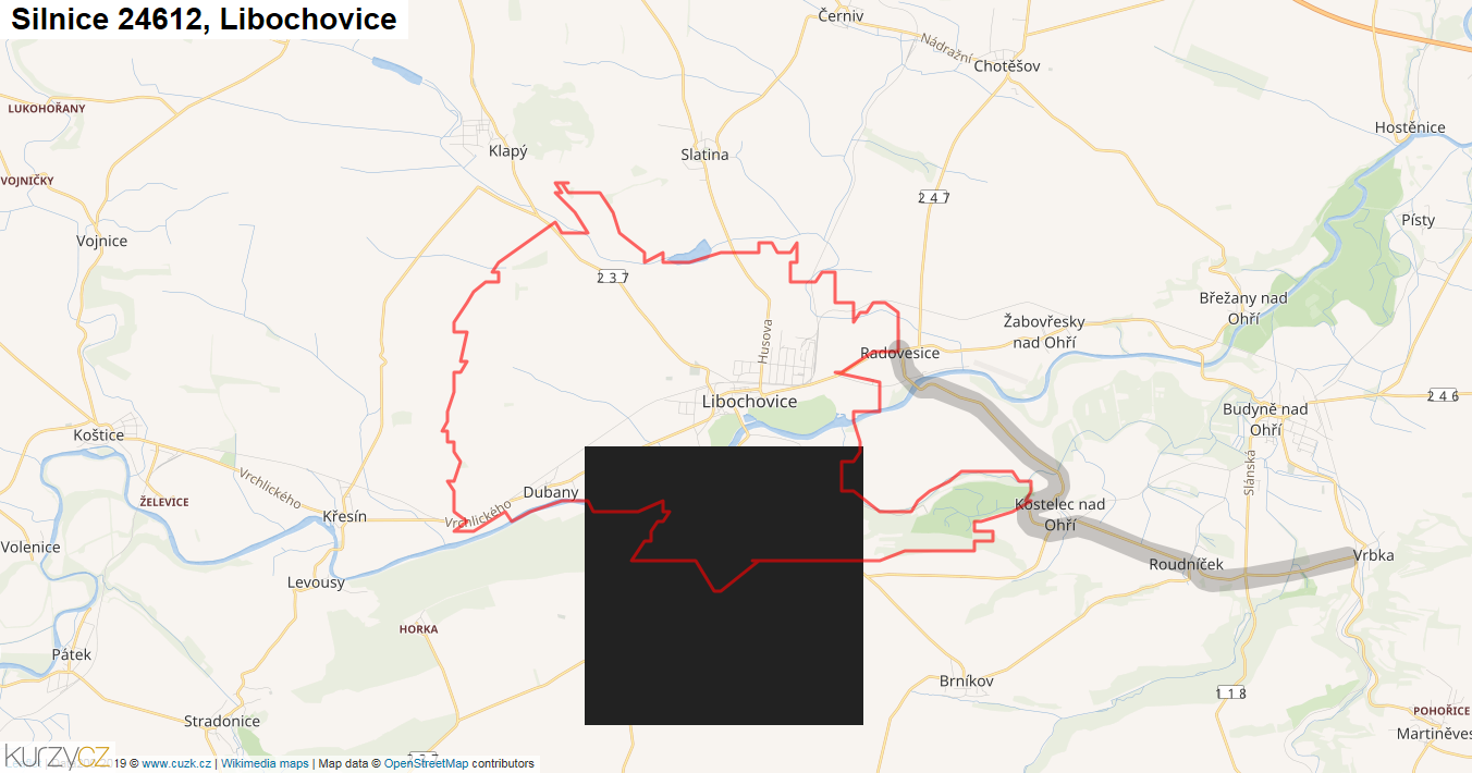 Libochovice, Silnice 24612 - Mapa