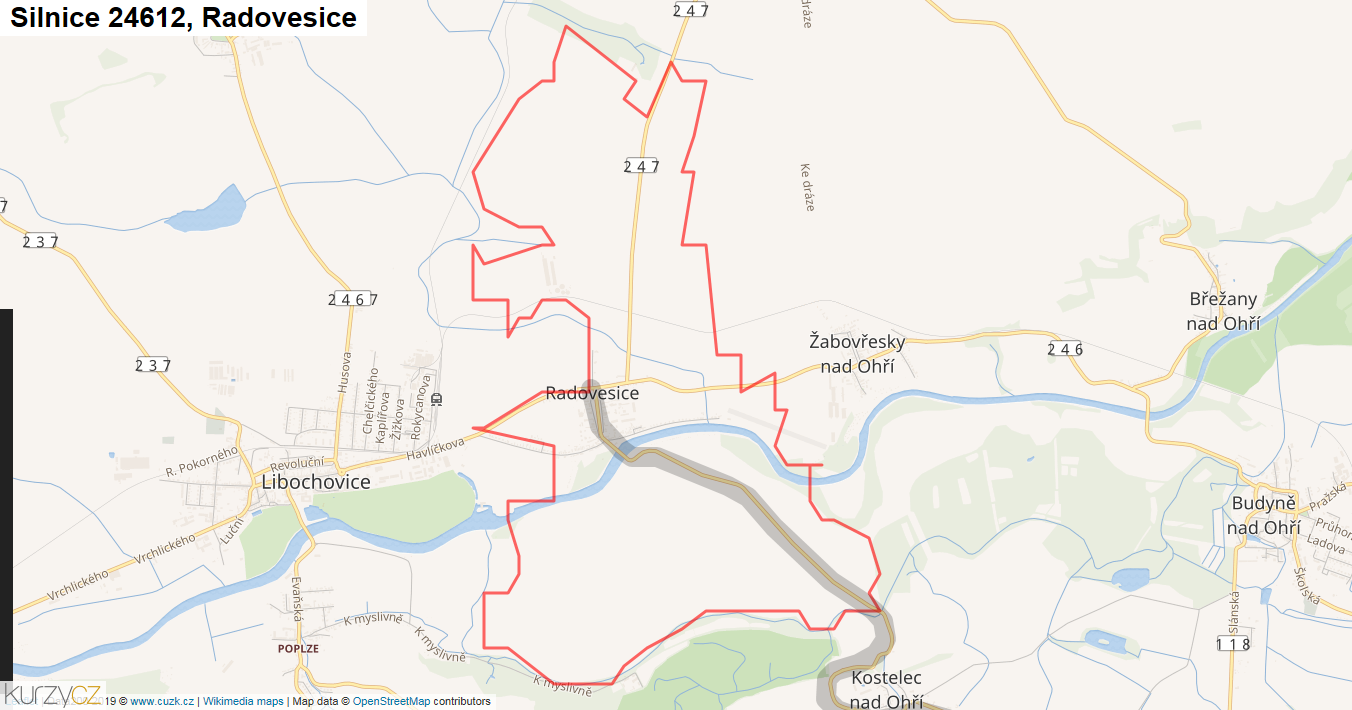 Radovesice, Silnice 24612 - Mapa