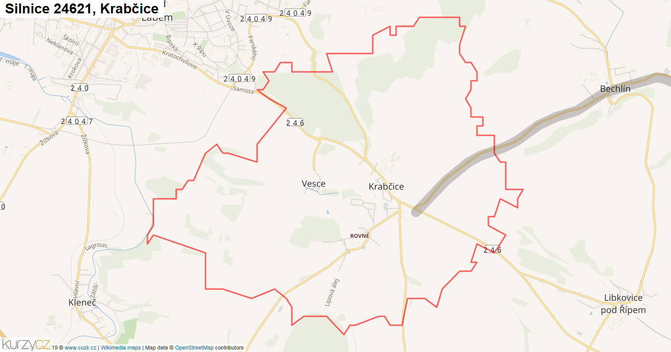 Krabčice, Silnice 24621 - Mapa