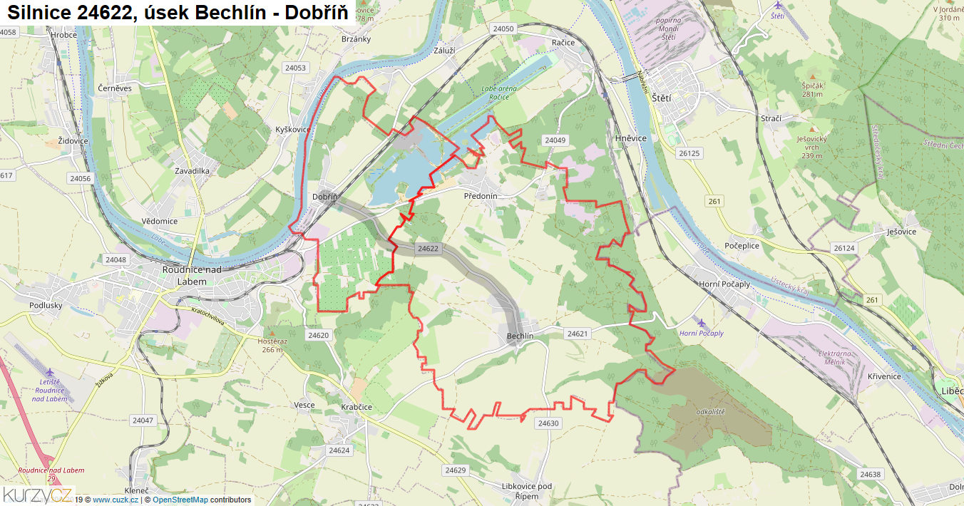 Úsek Bechlín - Dobříň, Silnice 24622 - Mapa