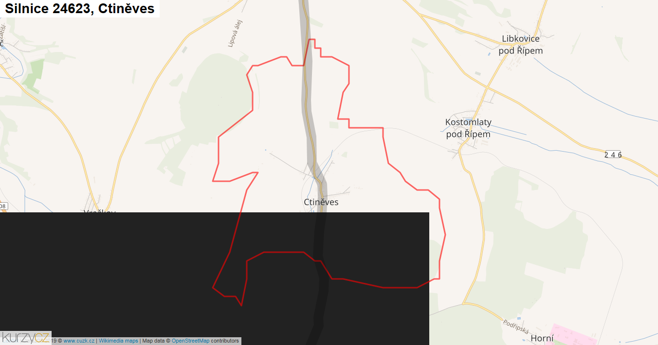 Ctiněves, Silnice 24623 - Mapa