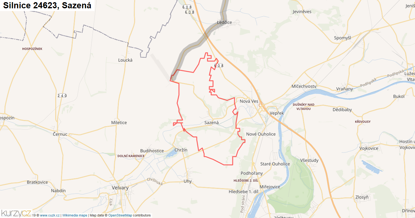 Sazená, Silnice 24623 - Mapa