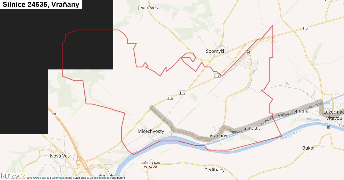 Vraňany, Silnice 24635 - Mapa