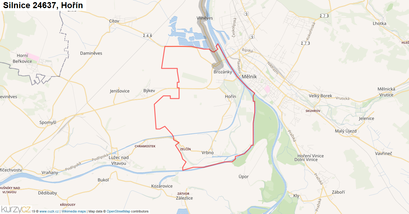 Hořín, Silnice 24637 - Mapa
