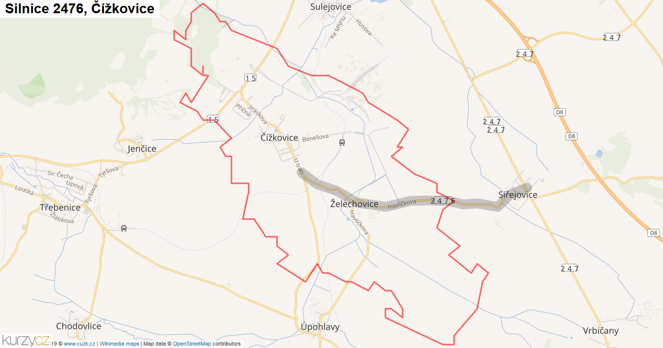 Čížkovice, Silnice 2476 - Mapa