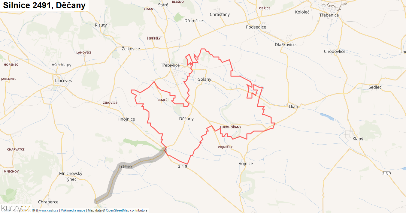 Děčany, Silnice 2491 - Mapa