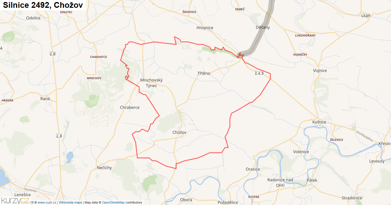 Chožov, Silnice 2492 - Mapa