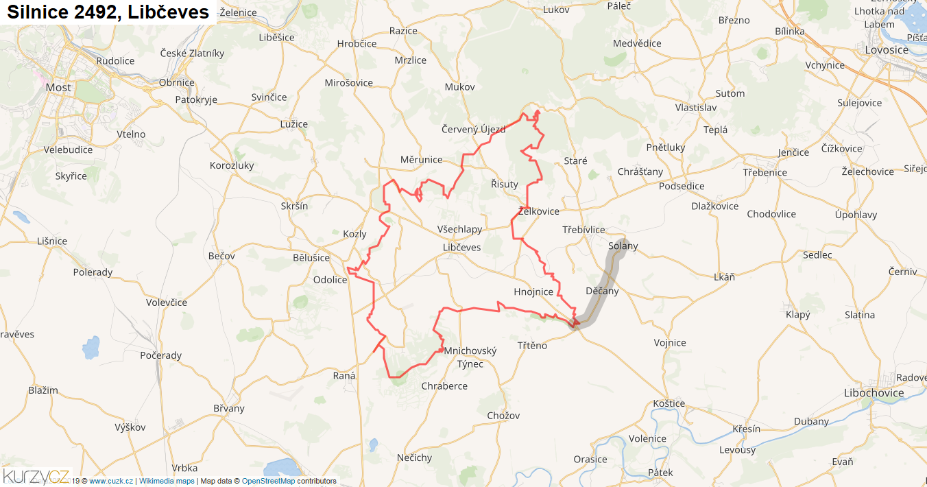 Libčeves, Silnice 2492 - Mapa