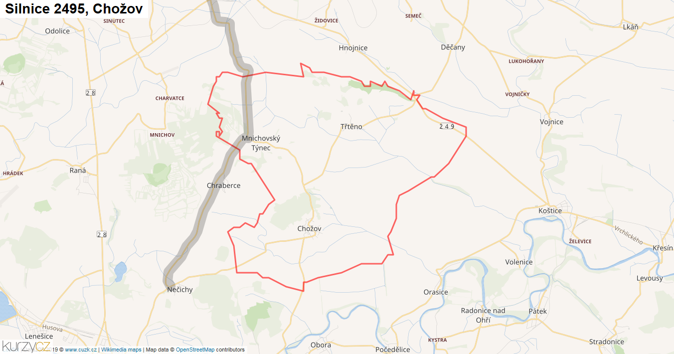 Chožov, Silnice 2495 - Mapa
