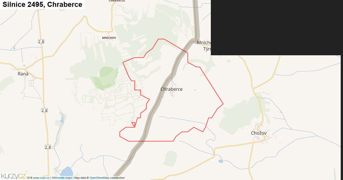 Chraberce, Silnice 2495 - Mapa