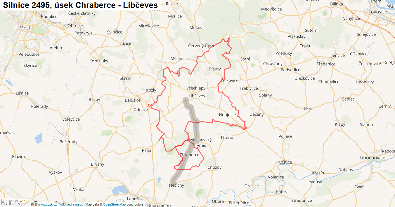 Úsek Chraberce - Libčeves, Silnice 2495 - Mapa