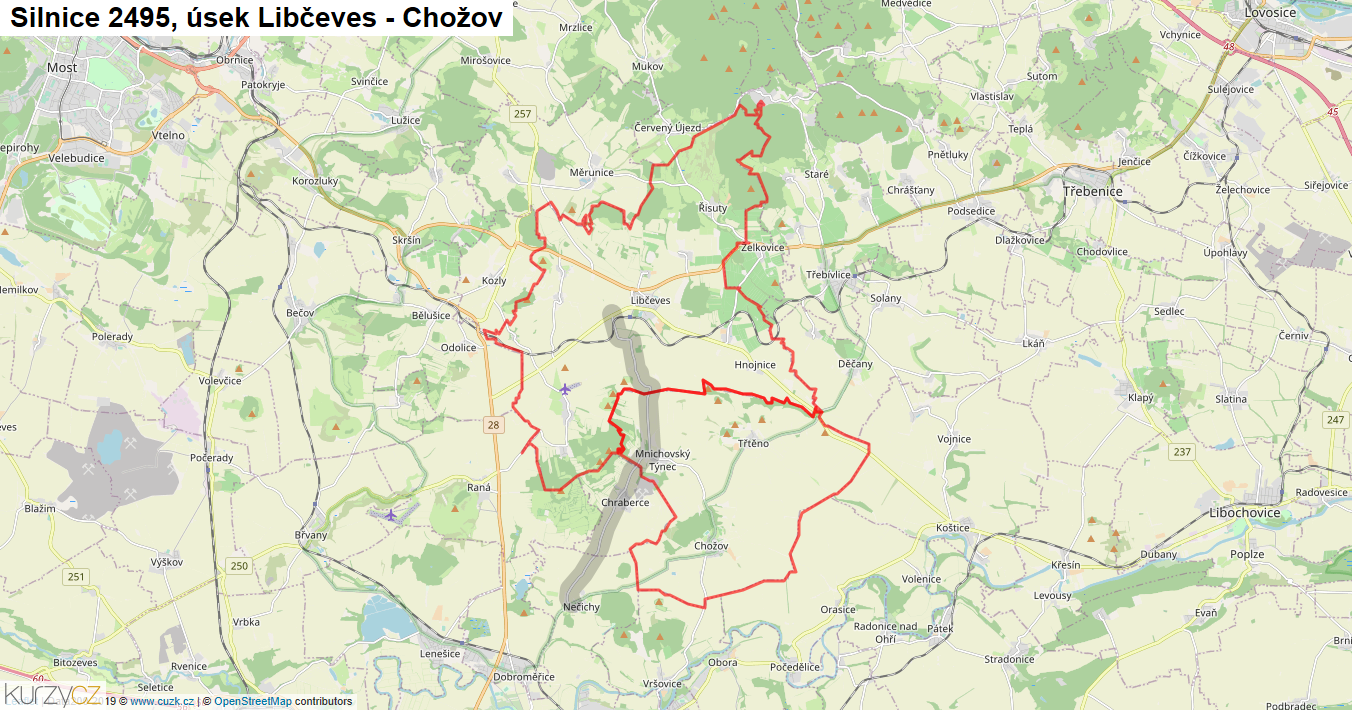 Úsek Libčeves - Chožov, Silnice 2495 - Mapa