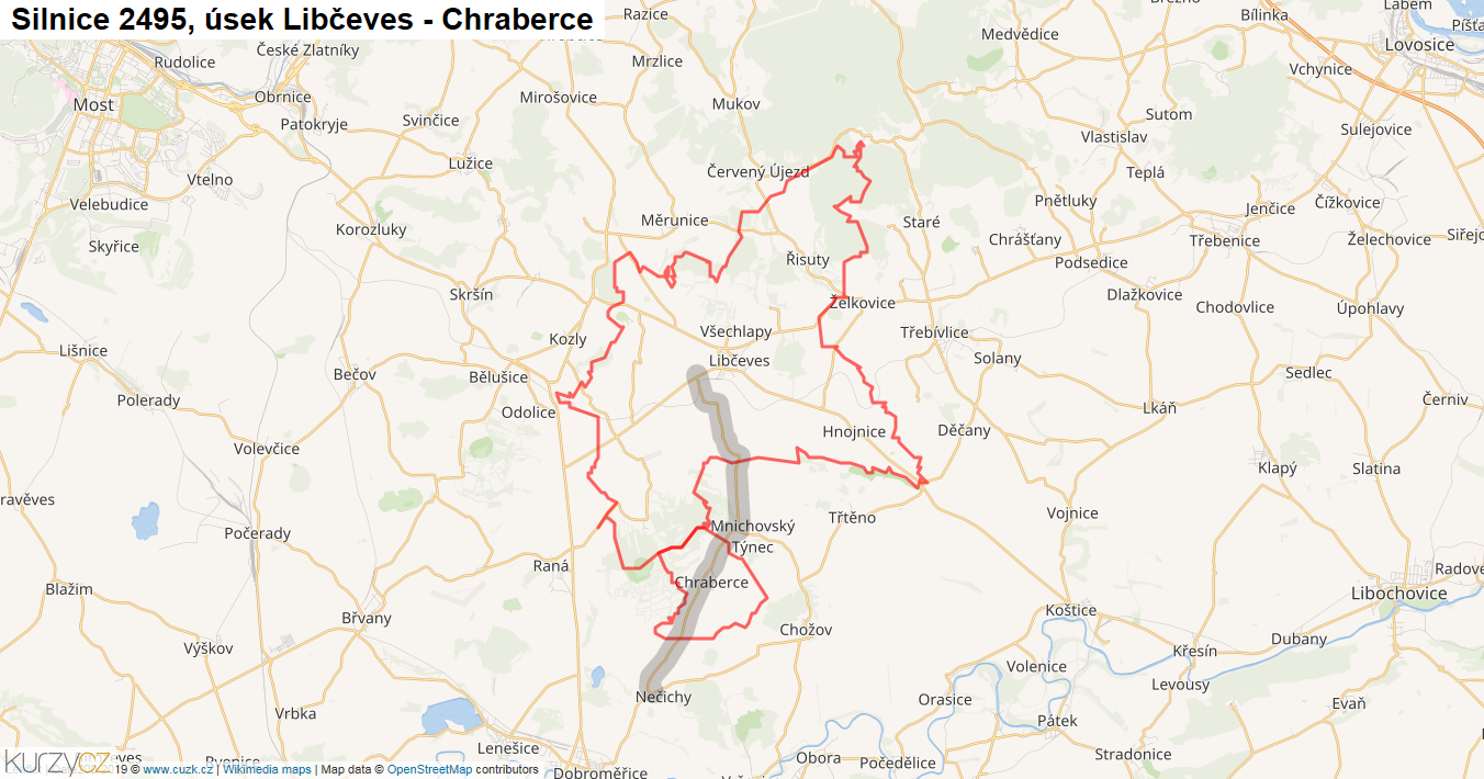 Úsek Libčeves - Chraberce, Silnice 2495 - Mapa