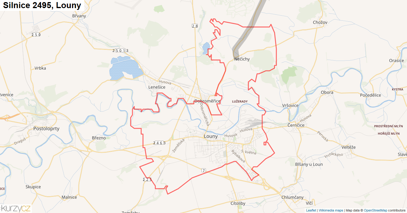 Louny, Silnice 2495 - Mapa