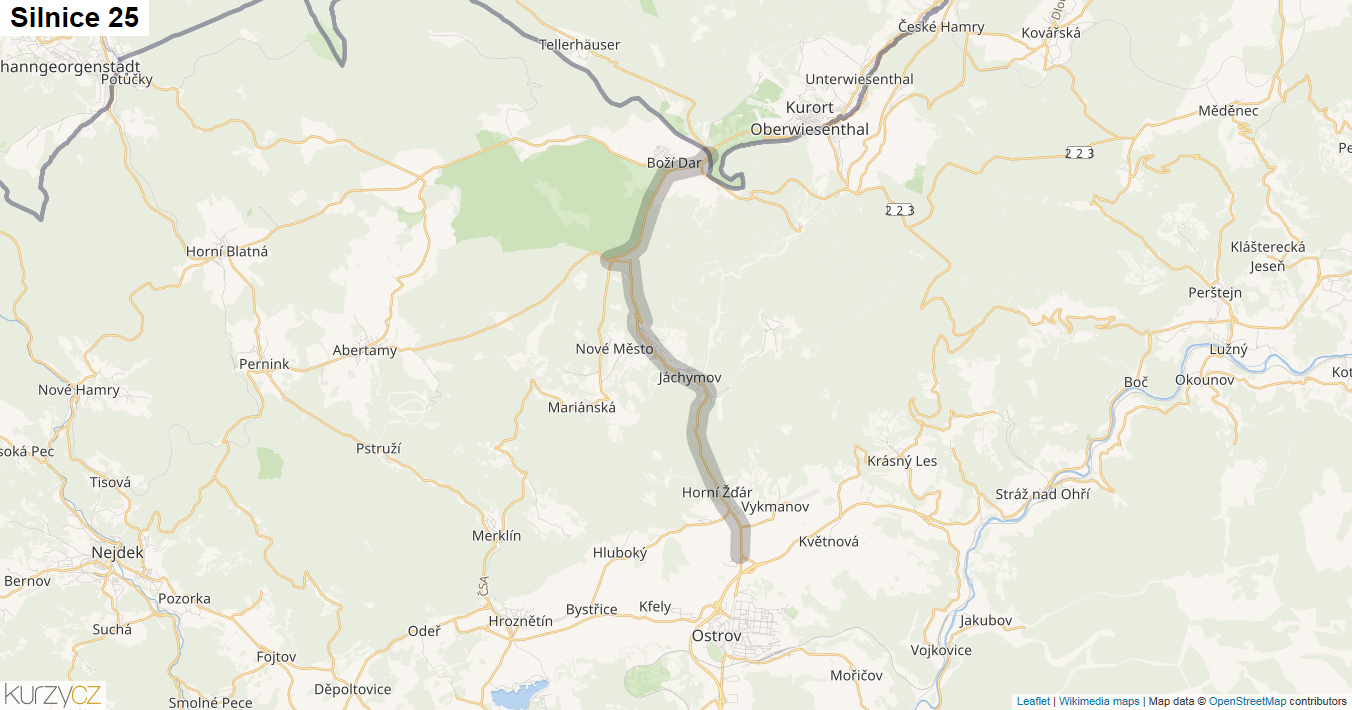 Silnice 25 - mapa Silnice 25