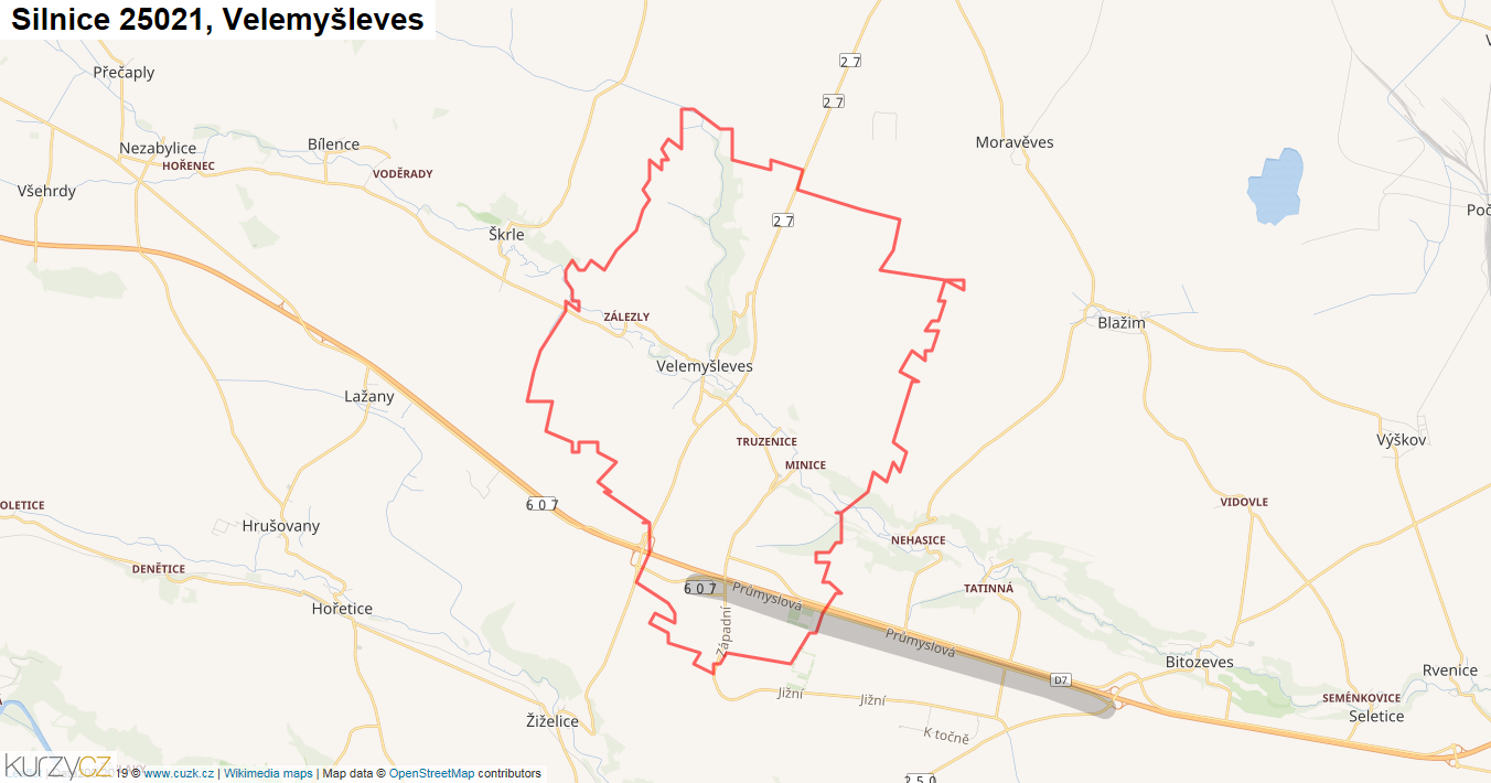 Velemyšleves, Silnice 25021 - Mapa