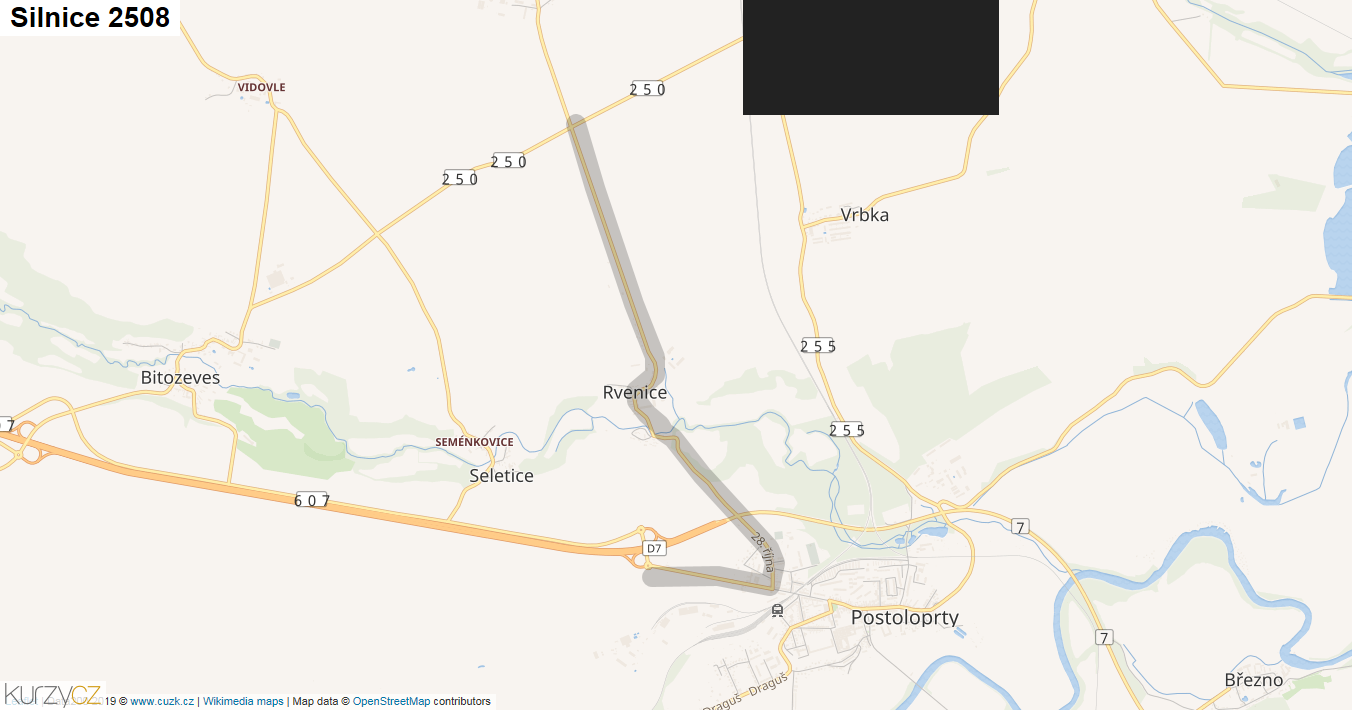Silnice 2508 - mapa Silnice 2508