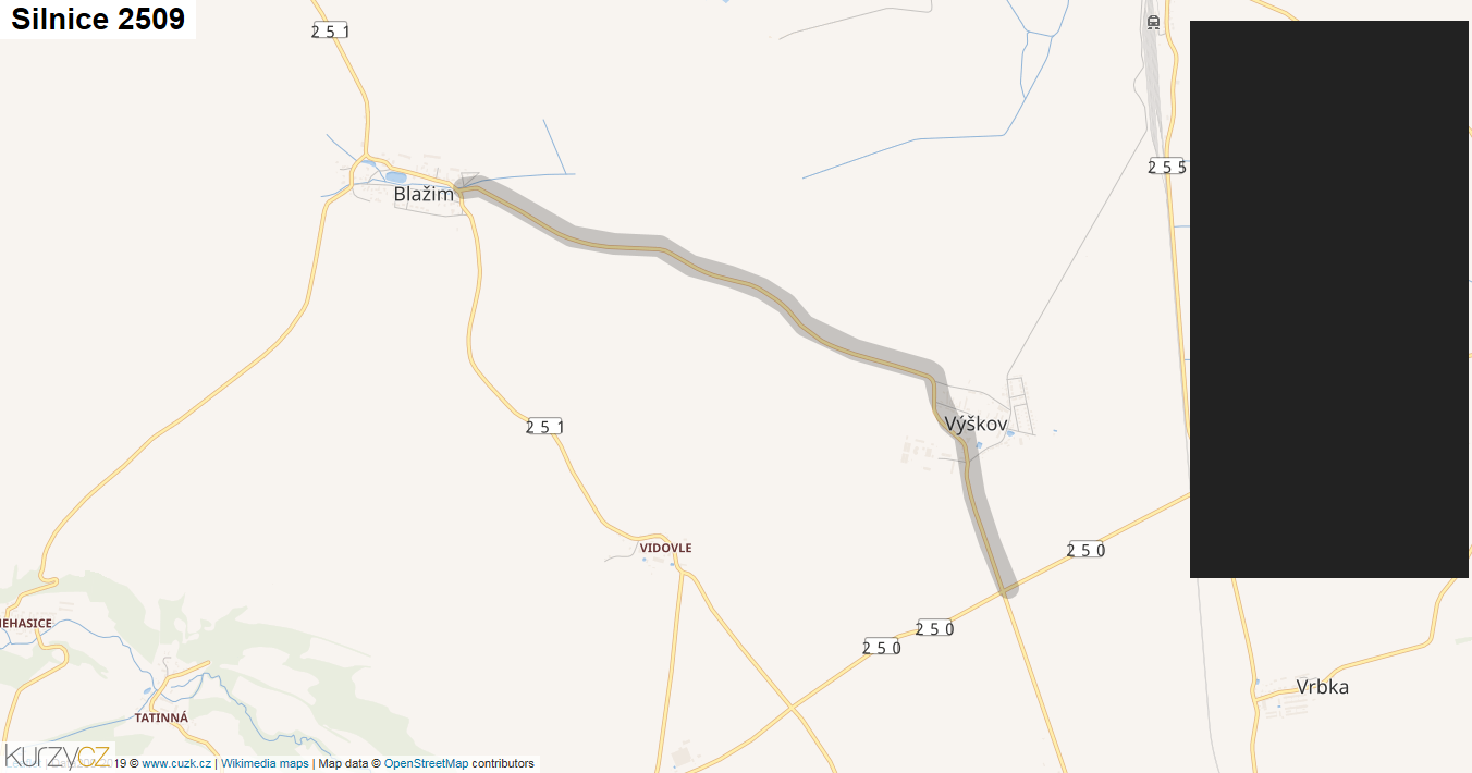 Silnice 2509 - mapa Silnice 2509