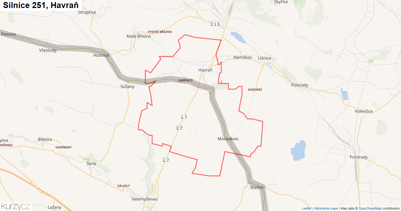 Havraň, Silnice 251 - Mapa