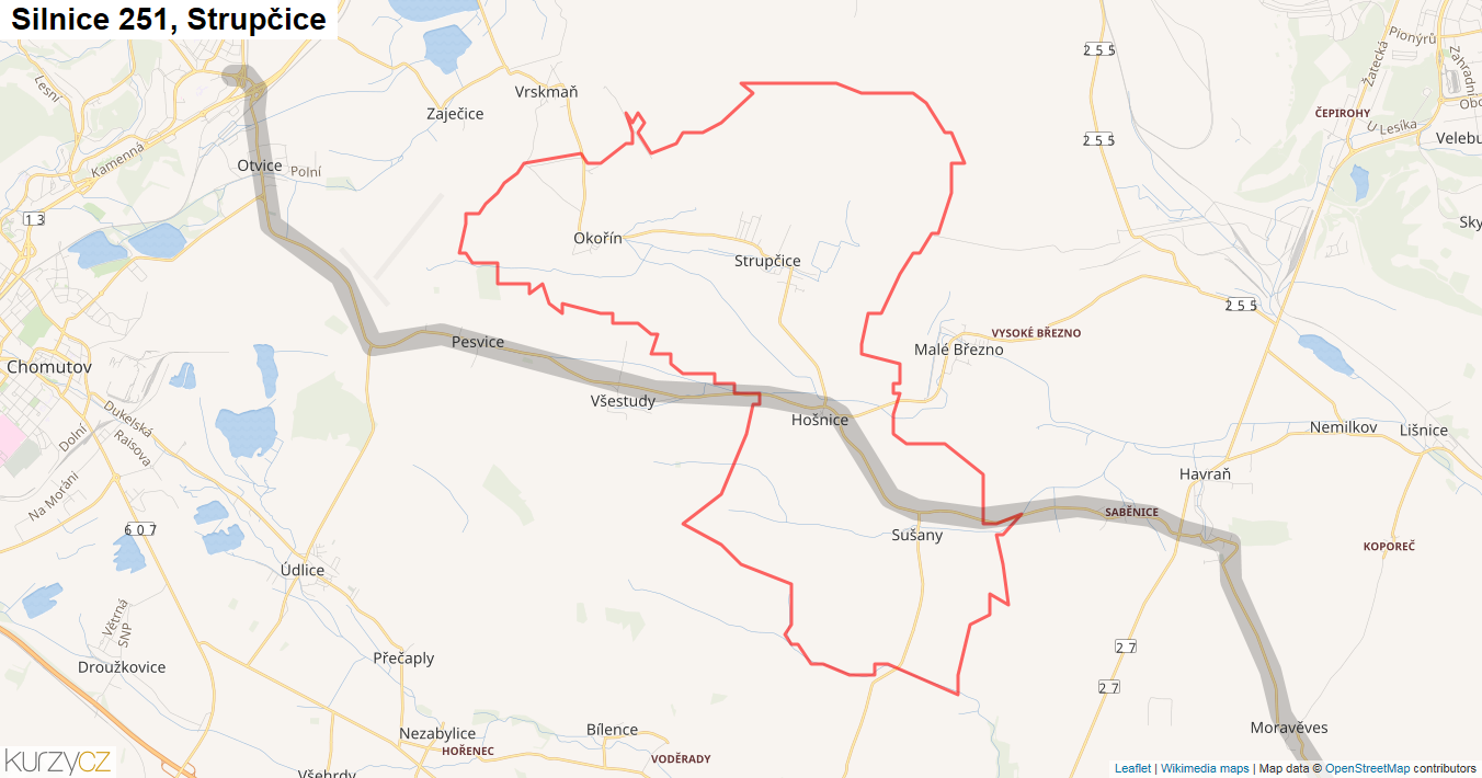 Strupčice, Silnice 251 - Mapa