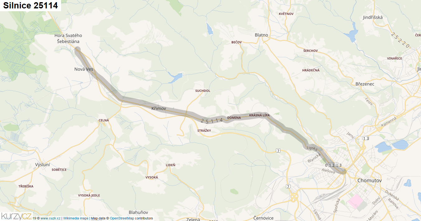 Silnice 25114 - mapa Silnice 25114