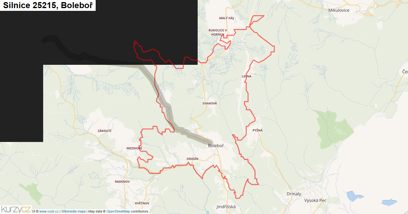 Boleboř, Silnice 25215 - Mapa