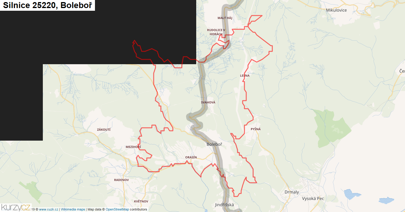 Boleboř, Silnice 25220 - Mapa