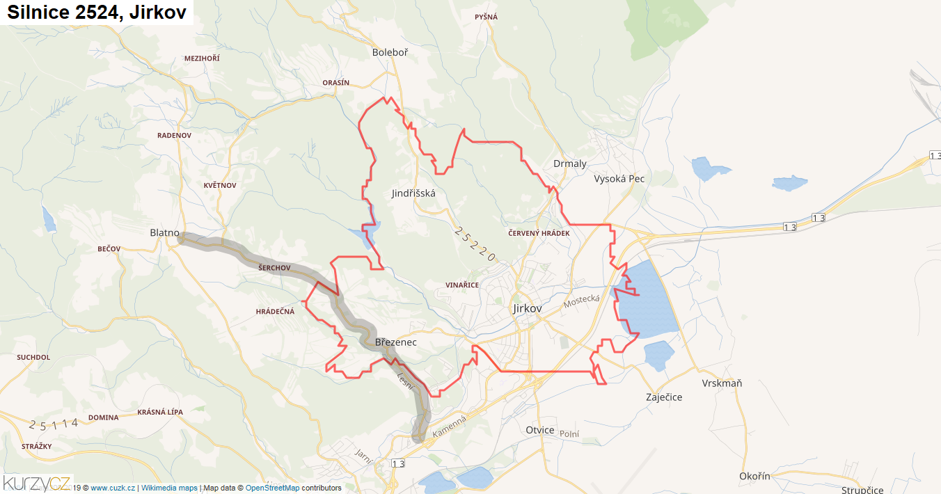 Jirkov, Silnice 2524 - Mapa
